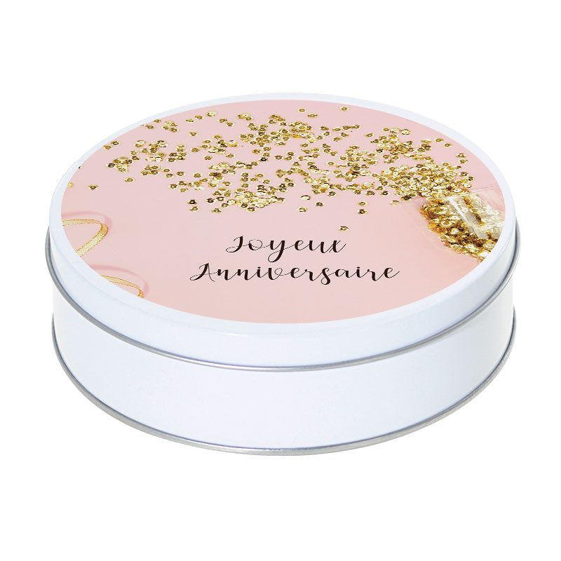 Boîte ronde métallique Caméléon I-86JA - "Joyeux Anniversaire"