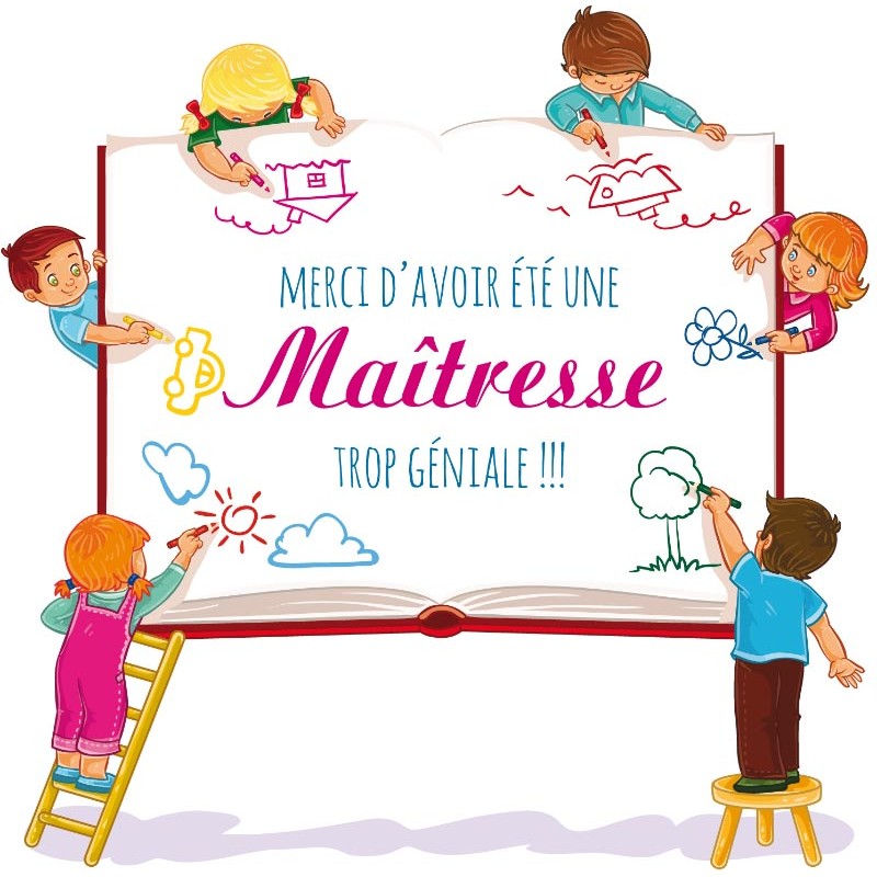 Carte personnalisée pour rentrée des classes - Version Maîtresse - Carte Caméléon I-46
