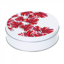 Boîte ronde métallique Caméléon I-94 - Motif floral Amour rouges aux notes carmin et bordeaux