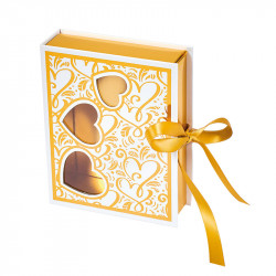 Carnet or et blanc avec fenêtres cœur transparentes Confidence pour les chocolats de saint valentin et de mariages