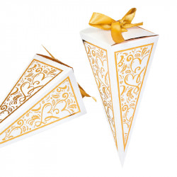 Cornet or et blanc Confidence pour les chocolats de saint valentin et de mariages