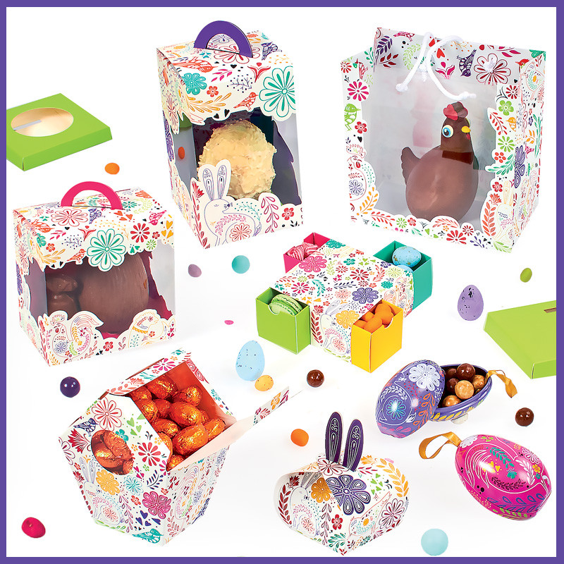 Kit pour l'emballage des chocolats de Pâques avec la collection Folklore - Packaging chocolat pour Pâques 2024 avec Embaline