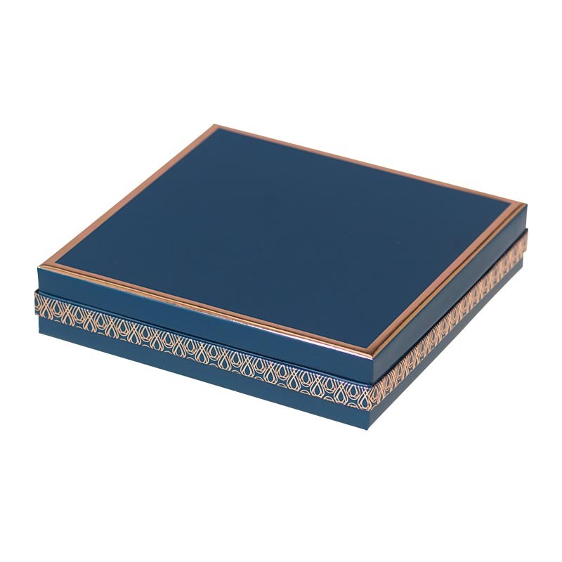 Boîte carrée bleue et or rosé avec intérieur or rosé - Du Bellay Madison Boîte carrée bleue et or rosé avec intérieur or rosé - Du Bellay Madison