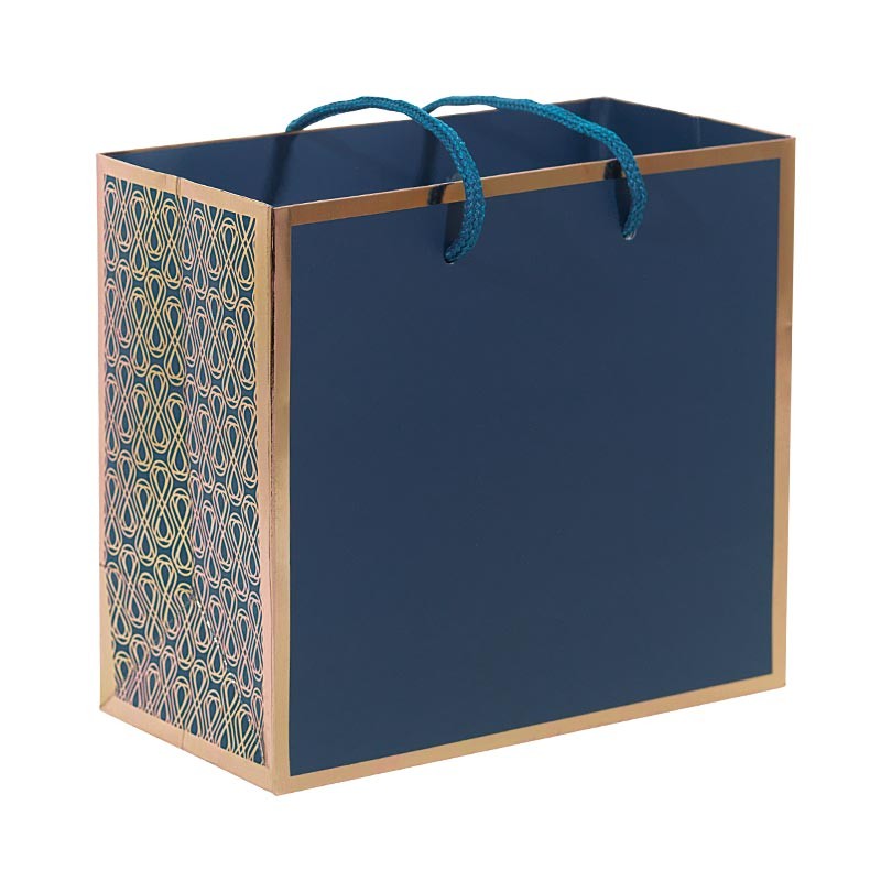 Packaging grand luxe pour chocolatiers, pâtissiers et confiseurs - Sac cabas bleu et or rosé Madison