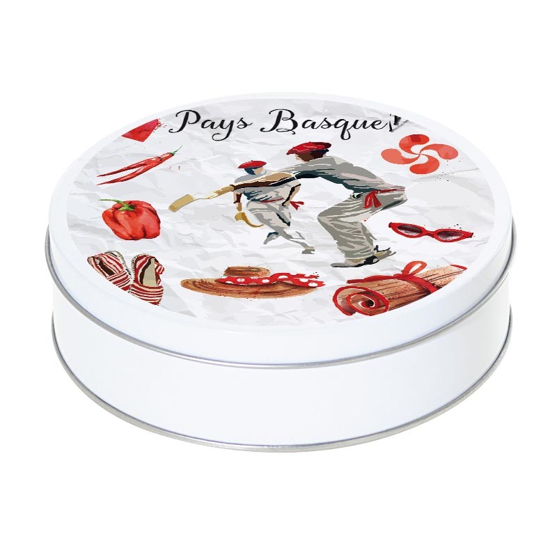 Boîte ronde métallique empilable Caméléon A-06 - Graphisme Pays Basque Boîte ronde métallique empilable Caméléon A-06 - Graphisme Pays Basque
