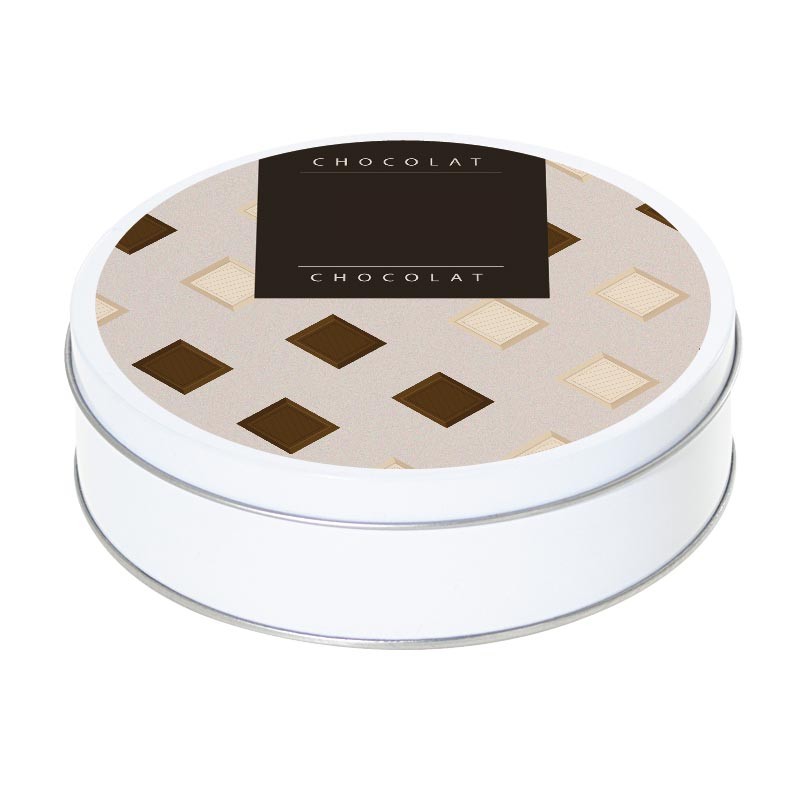 Boîte ronde métallique Caméléon B-05 - Carrés de chocolat blanc & lait
