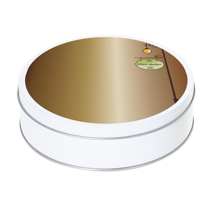 Boîte ronde métallique empilable Caméléon B-11 - Enseigne chocolatier Boîte ronde métallique empilable Caméléon B-11 - Enseigne chocolatier