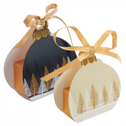 Boîte ballotin en forme de boule de Nël à suspendre en vitrine ou sur le sapin collection Noël 2025 Épicéa