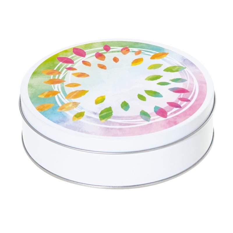 Boîte ronde métallique Caméléon B-13 - Motif Feuilles arc-en-ciel Boîte ronde métallique Caméléon B-13 - Motif Feuilles arc-en-ciel