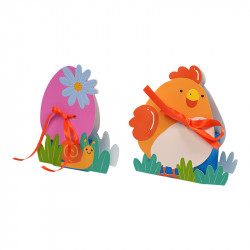 Ballotins "Alphonse et Ernestine" Photo numéro 2 : Ballotins avec fourreau décoré "Alphonse et Ernestine". Emballage ludique et attrayant pour offrir vos chocolats de Pâques aux enfants et familles.