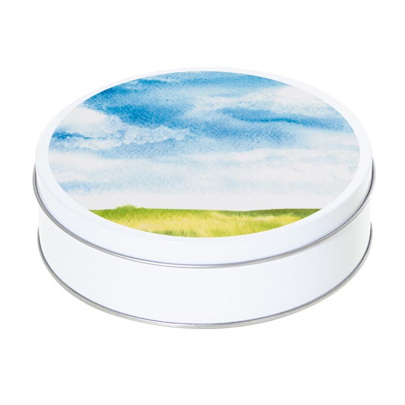 Boîte ronde métallique Caméléon D-01 - Paysage estival en aquarelle Boîte ronde métallique Caméléon D-01 - Paysage estival en aquarelle