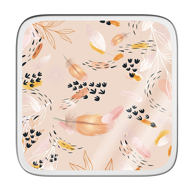 Boîte carrée métallique Caméléon® C-26 : Petite boîte carrée métallique Caméléon®, intérieur métal argenté apte au contact alimentaire, couvercle avec illustration C-26 (collection "Symphonie").