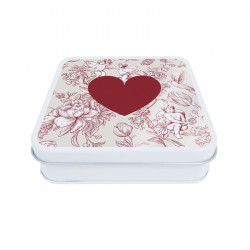 Boîte carrée métallique Caméléon® I-123 Photo numéro 2 : Petite boîte carrée métallique Caméléon®, intérieur métal argenté apte au contact alimentaire, couvercle avec illustration I-123 (collection "Chambord").