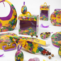 Panoramique Œuf "Exotique" Photo numéro 3 : Boîte panoramique "Exotique" pour œufs de Pâques. Emballage pratique et lumineux pour séduire enfants et adultes en boutique ou pour offrir.
