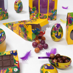 Cornet "Exotique" Photo numéro 2 : Packaging pochette surprise imprimée, faisant partie de la collection "Exotique" dans laquelle les fleurs et les tons orangés dominent.