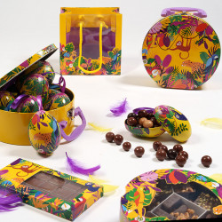 Étui tablette "Exotique" Photo numéro 4 : Étui pour tablette de chocolat avec fenêtre transparente, cette collection 2025 célèbre l’art et Matisse, ses tons oranges ou verts insufflent vitalité et bonne humeur.