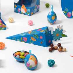 Cornet "Alphonse et Ernestine" Photo numéro 3 : Cornet surprise pour chocolats de Pâques, festif et coloré. Idéal pour offrir ou présenter vos gourmandises aux enfants et familles.