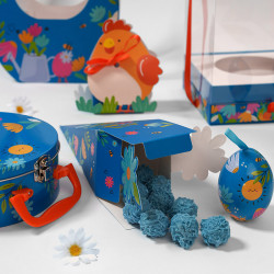 Cornet "Alphonse et Ernestine" Photo numéro 4 : Cornet surprise pour chocolats de Pâques, festif et coloré. Idéal pour offrir ou présenter vos gourmandises aux enfants et familles.