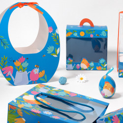 Panier Ovo "Alphonse et Ernestine" Photo numéro 4 : Panier Ovo "Alphonse et Ernestine" pour présenter vos moulages de Pâques avec style. Emballage pratique et coloré pour séduire petits et grands.