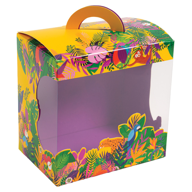 Panoramique Poule "Exotique" : Sac panoramique "Exotique" pour poule en chocolat. Emballage lumineux et pratique, idéal pour Pâques ou cadeaux festifs.