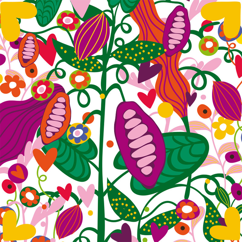 Visuel Caméléon® B-31 : Packaging chocolat Caméléon® : le visuel B-31 une illustration végétale et colorée. Impression ou carte à glisser dans vos boîtes pour chocolatiers professionnels.