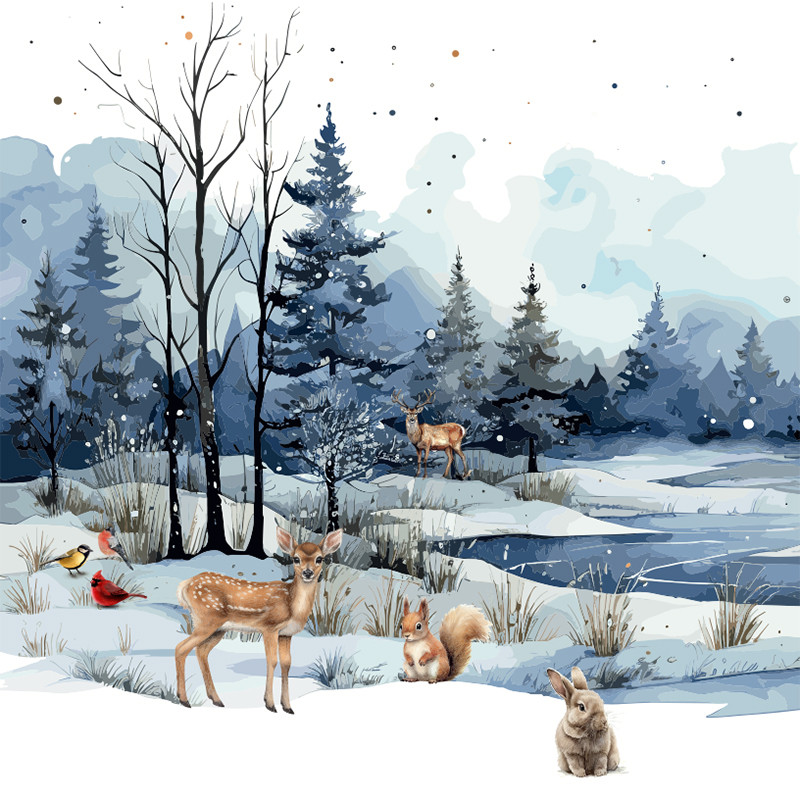 Visuel Caméléon® F-22 : Vos chocolats dans les boîtes et coffrets Caméléon®, le visuel Hiver F-22 et ses animaux du froid apporte une touche hivernale à vos spécialités de saison.