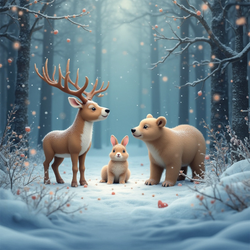 Visuel Caméléon® F-25 : Vos chocolats dans les boîtes et coffrets Caméléon®, le visuel Hiver F-25 et ses animaux mignons apporte une touche hivernale à vos spécialités de saison.