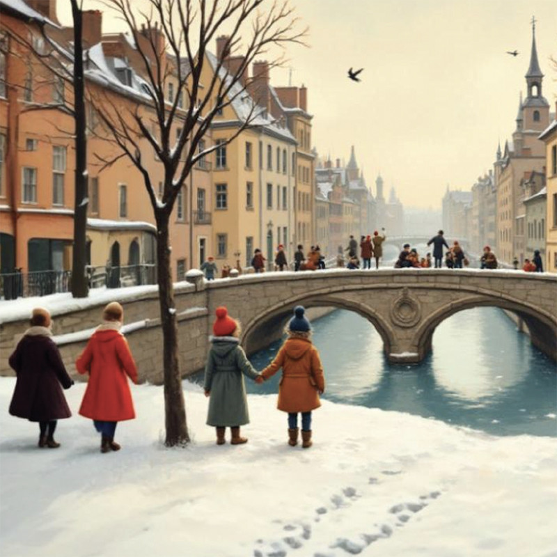 Visuel Caméléon® F-28 : Vos chocolats dans les boîtes et coffrets Caméléon®, le visuel Hiver F-28 et son paysage hivernal apporte une touche hivernale à vos spécialités de saison.