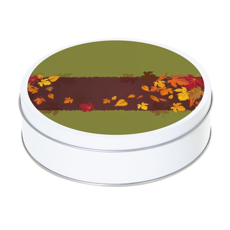Boîte ronde métallique Caméléon E-08 - Parterre de feuilles en automne Boîte ronde métallique Caméléon E-08 - Parterre de feuilles en automne