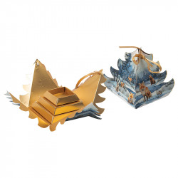 Octave "Matin d'Hiver" Photo numéro 2 : Packaging pyramidal moderne et innovant pour chocolatier avec motif "Matin d'Hiver", constitué de 3 compartiments à superposer, livrés les uns dans les autres.