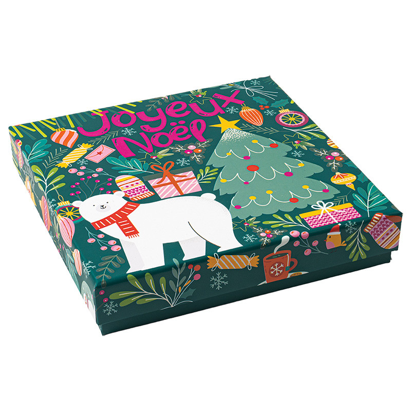 Molière "Funky" : Boîte Molière Funky pour chocolats, intérieur fuchsia et design groovy coloré, avec faux-fond et séparateur, pour une présentation festive et ultra dynamique.