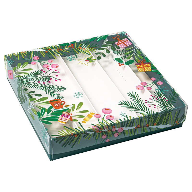 Molly "Funky" : Boîte Molly "Funky" pour chocolats, intérieur apte au contact alimentaire, avec faux-fond et séparateur, design coloré pour une présentation festive et moderne.