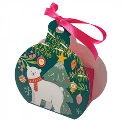 Ballotin boule "Funky" Photo numéro 2 : Boîte boule "Funky" pour chocolats, intérieur blanc apte au contact alimentaire et ruban de fermeture, packaging coloré et festif. La qualité Embaline.