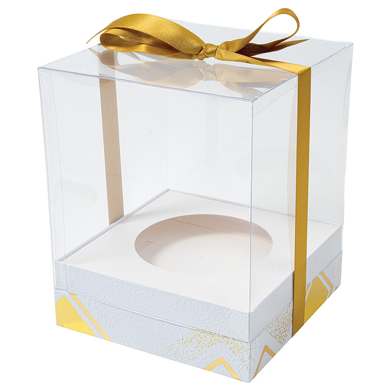 Mary "Apogée" : Mary "Apogée", cloche transparente apte au contact alimentaire et socle amovible, avec ruban, pour une présentation élégante et haut de gamme de vos chocolats.