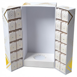 Calendrier de l'Avent Léa "Apogée" Photo numéro 2 : Calendrier de l’Avent Léa "Apogée", coffret aimanté avec 24 cases et compartiment central pour bouteille ou moulage, intérieur blanc apte au contact alimentaire