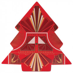 Boîte Sapin "Holly" Photo numéro 2 : Boîte Sapin "Holly", intérieur imprimé apte au contact alimentaire, livraison montée, design Art Déco rouge et or pour une présentation festive et élégante.