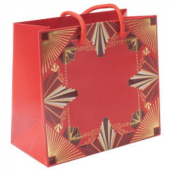 Sac cabas "Holly" Photo numéro 2 : Sac cabas "Holly" pour coffrets, intérieur blanc apte au contact alimentaire, avec anses cordelettes rouges, idéal pour transporter vos packagings festifs.