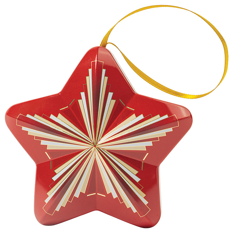 Boîte Étoile métallique "Holly" : Boîte Étoile métallique "Holly", à poser ou suspendre, intérieur métal apte au contact alimentaire, ruban doré, esprit festif années 30 chic.
