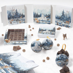 Calendrier triptyque "Matin d'Hiver" Photo numéro 4 : Calendrier de l’Avent triptyque "Matin d’Hiver" avec 24 compartiments à chocolats et 3 plateaux thermoformés, idéal pour présentation festive et personnalisable