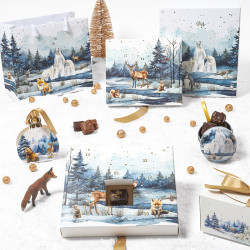 Calendrier Hamlet "Matin d'Hiver" Photo numéro 7 : Calendrier de l’Avent Hamlet "Matin d’Hiver" avec décor pop-up 3D et 24 compartiments thermoformés, coffret prêt à garnir pour chocolatiers, livraison assemblée