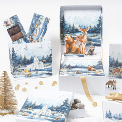 Calendrier Hamlet "Matin d'Hiver" Photo numéro 6 : Calendrier de l’Avent Hamlet "Matin d’Hiver" avec décor pop-up 3D et 24 compartiments thermoformés, coffret prêt à garnir pour chocolatiers, livraison assemblée