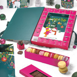 Calendrier Carnet Cadre de l'Avent "Funky" Photo numéro 5 : Calendrier de l'Avent de la gamme "Funky", livré monté et assemblé, composée de 24 cases pré-découpées à ouvrir et d'un séparateur amovible de 24 compartiments.