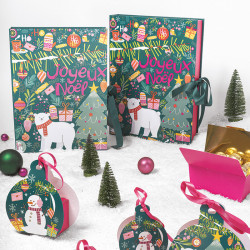 Calendrier Carnet Cadre de l'Avent "Funky" Photo numéro 3 : Calendrier de l'Avent de la gamme "Funky", livré monté et assemblé, composée de 24 cases pré-découpées à ouvrir et d'un séparateur amovible de 24 compartiments.