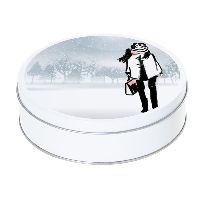Boîte ronde métallique Caméléon F-06 - Fashionista sous la neige Boîte ronde métallique Caméléon F-06 - Fashionista sous la neige