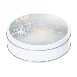 Boîte blanche ronde métallique Caméléon F-07 - Flocons de neige design