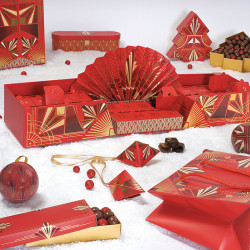 Boîte boule métallique "Holly" Photo numéro 4 : Boîte boule métallique "Holly", à poser ou à suspendre, intérieur apte au contact alimentaire avec ruban de suspension, design festif rouge et or pour les fêtes