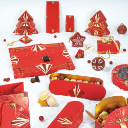 Boîte boule métallique "Holly" Photo numéro 7 : Boîte boule métallique "Holly", à poser ou à suspendre, intérieur apte au contact alimentaire avec ruban de suspension, design festif rouge et or pour les fêtes
