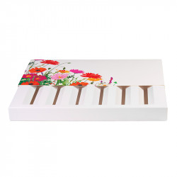 Anémone "Prairie" Photo numéro 4 : Packaging de la collection "Prairie" avec 6 espaces de rangement pour petits œufs, bonbons de chocolat, pâtes de fruits, pralines sphères ou barres de chocolat.