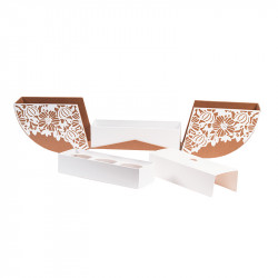 Romane "Florilège" Photo numéro 3 : Boîte Romane "Florilège" qui s'ouvre en 2 de manière originale pour laisser apparaître 3 œufs et un compartiment pour la friture ou autres chocolats.