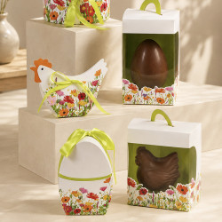 Œuf "Prairie" Photo numéro 6 : Œuf de la collection "Prairie" pour chocolats, intérieur imprimé apte au contact alimentaire, avec ruban de fermeture pour présentation élégante et raffinée.